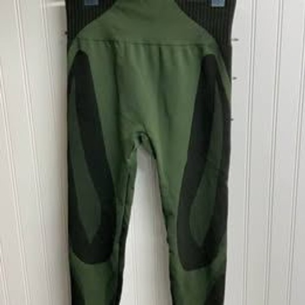 Kimberly C Womens Olive Green Black Seamless High Waist Athletic Leggings Small